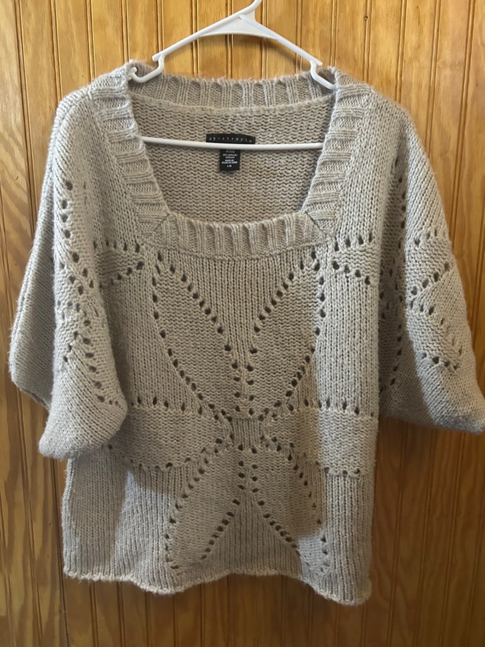 Apostrophe Taupe Open-Stitch Scoop Neck Sweater